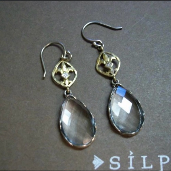 Silpada Vintage Sterling Silver RAINDROP Cubic Zirconia, Glass & Brass Earrings - Picture 1 of 11